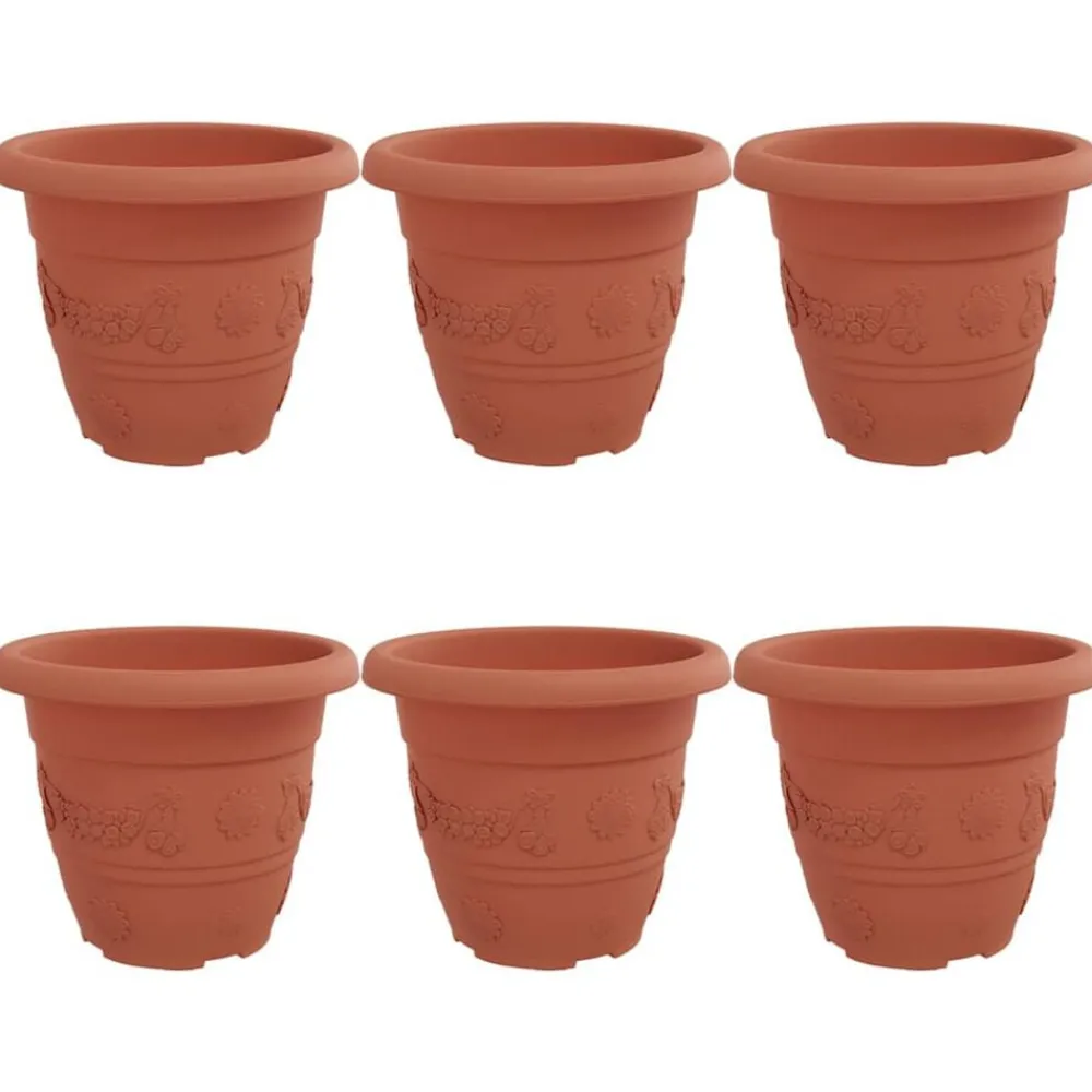 Pelouses & Jardins-vidaXL Pot à fleurs rond 6 pcs Ø 22 x 18 cm Plastique Rouge brique