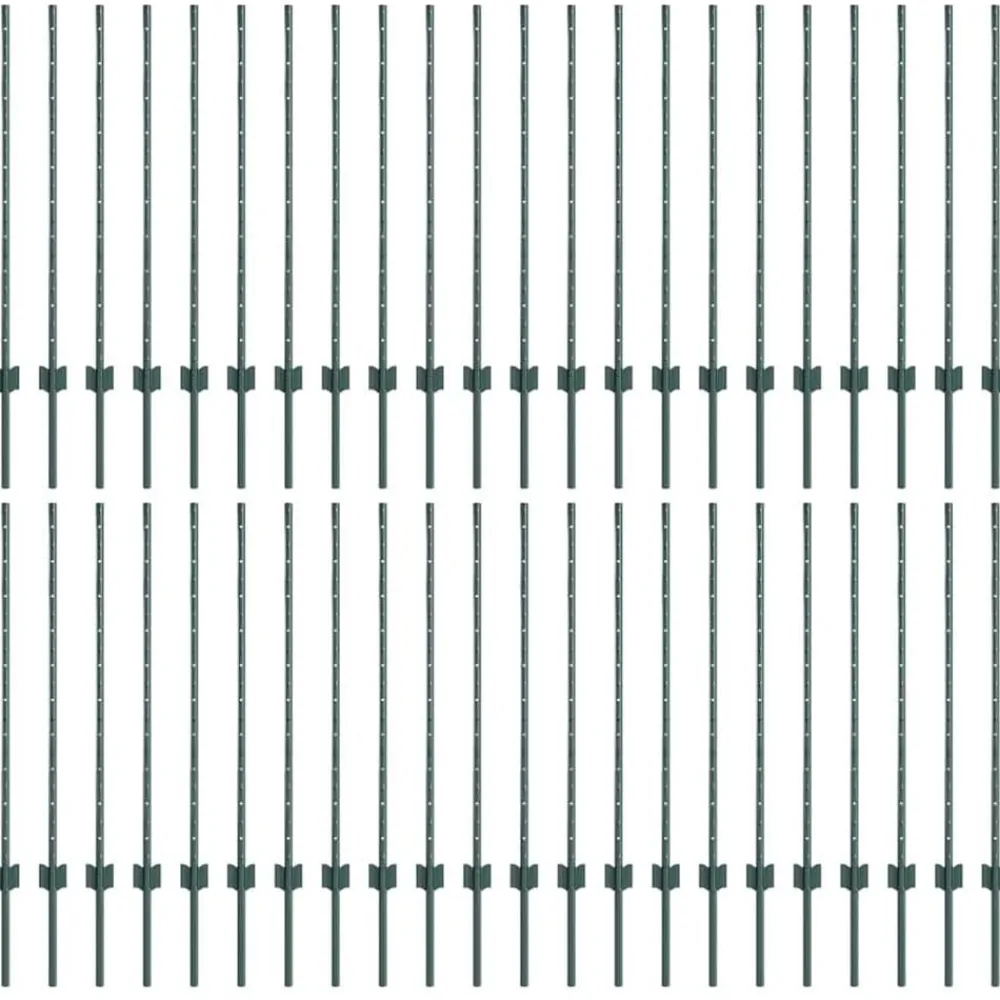 vidaXL Poteau de clôture. 44 pcs Vert 140 cm Acier