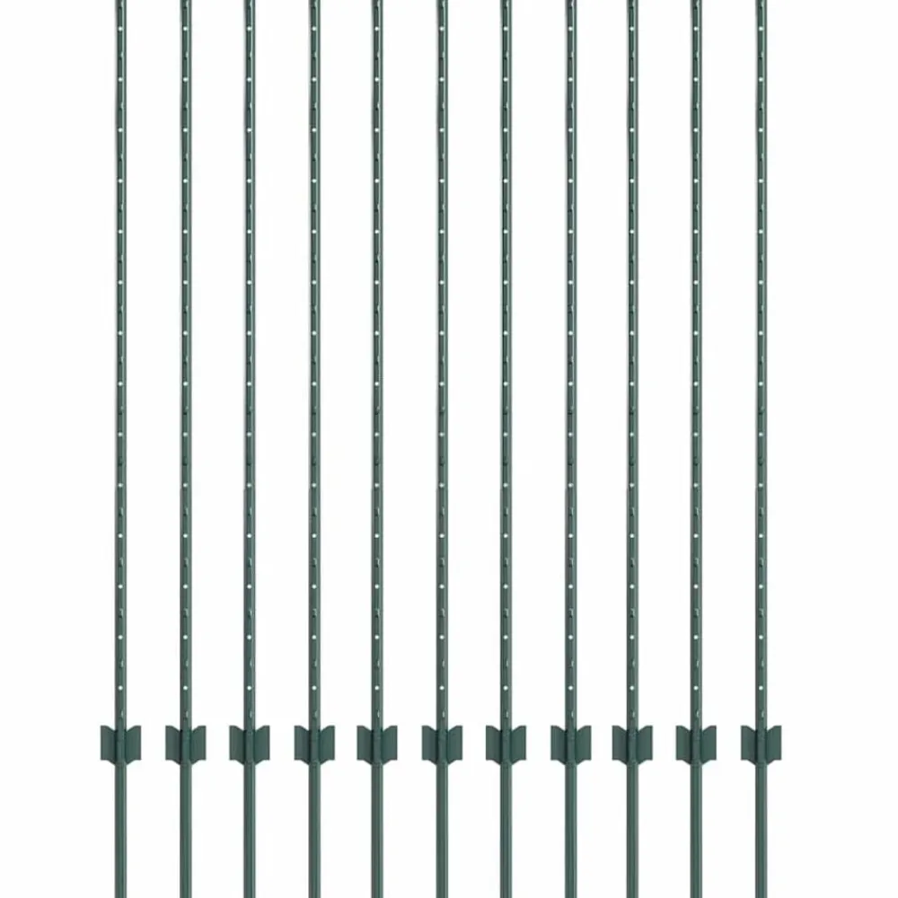 Clôtures & Barrières-vidaXL Poteau de clôture. 11 pcs Vert 140 cm Acier Acier/vert
