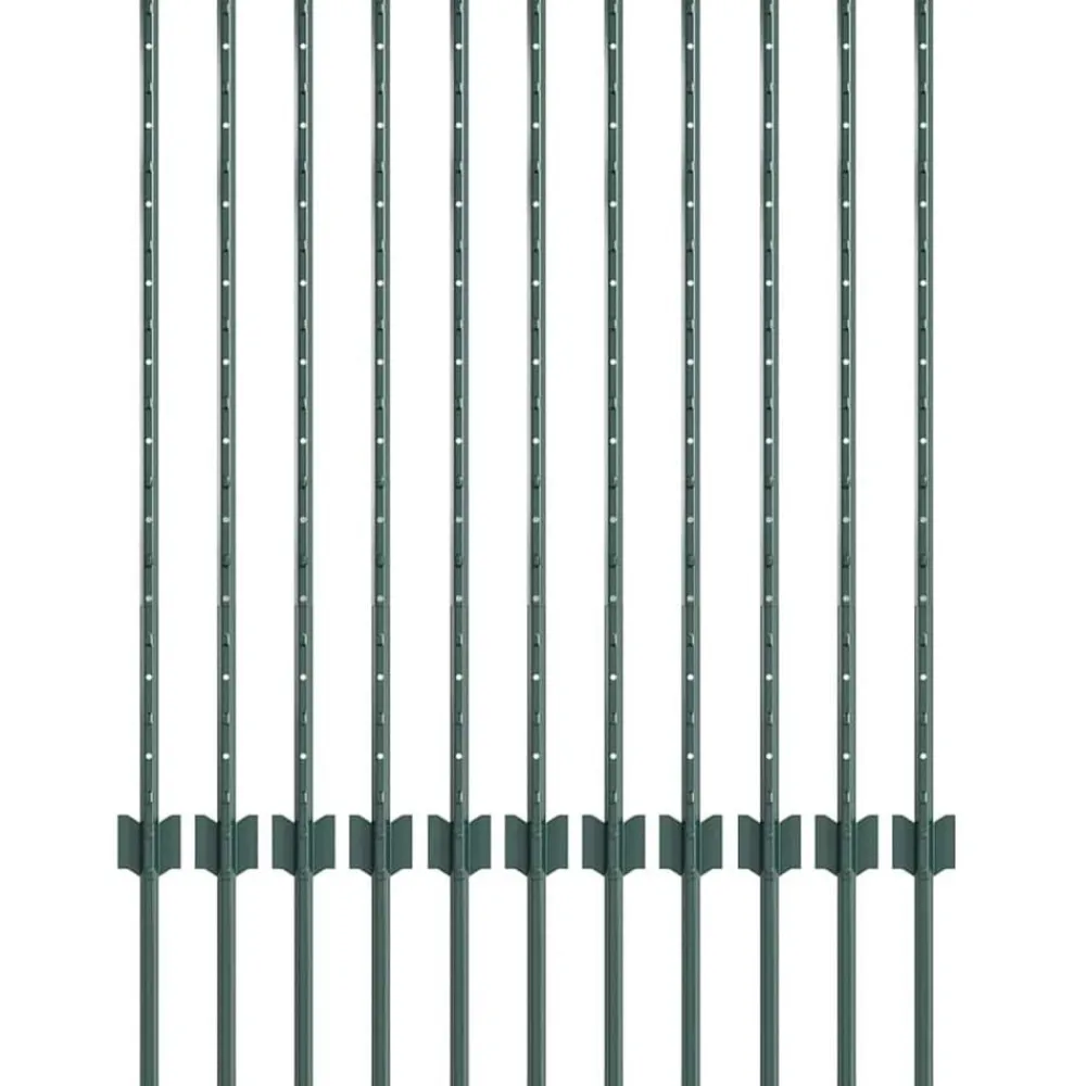 vidaXL Poteau de clôture. 11 pcs Vert 100 cm Acier