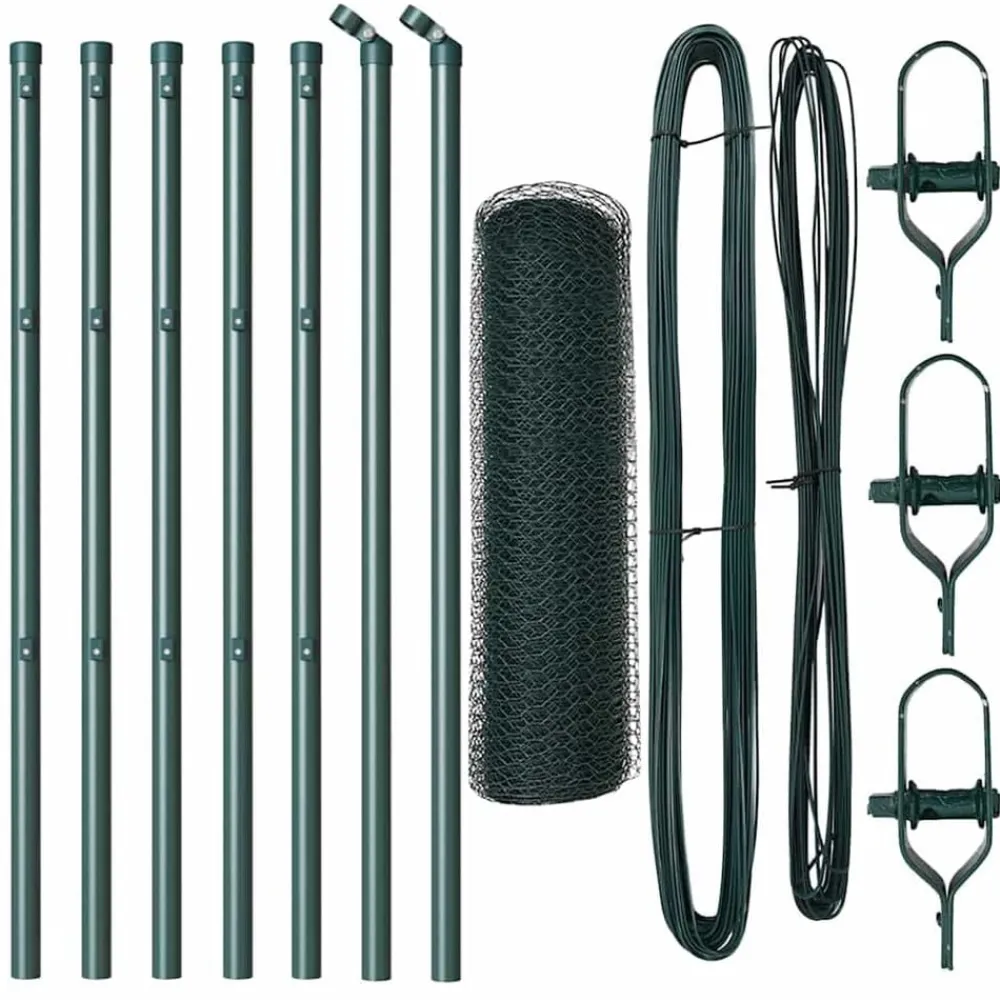 Clôtures & Barrières-vidaXL Poteau de clôture. 10 x 0,4 m (maille 13 mm) Acier et PVC Vert