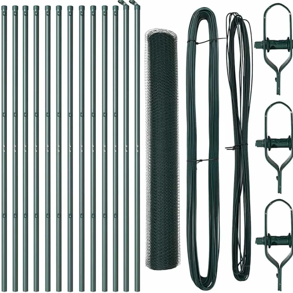 Clôtures & Barrières-vidaXL Poteau de clôture. Vert 25 x 1 m (maille de 25 mm) Acier Vert foncé