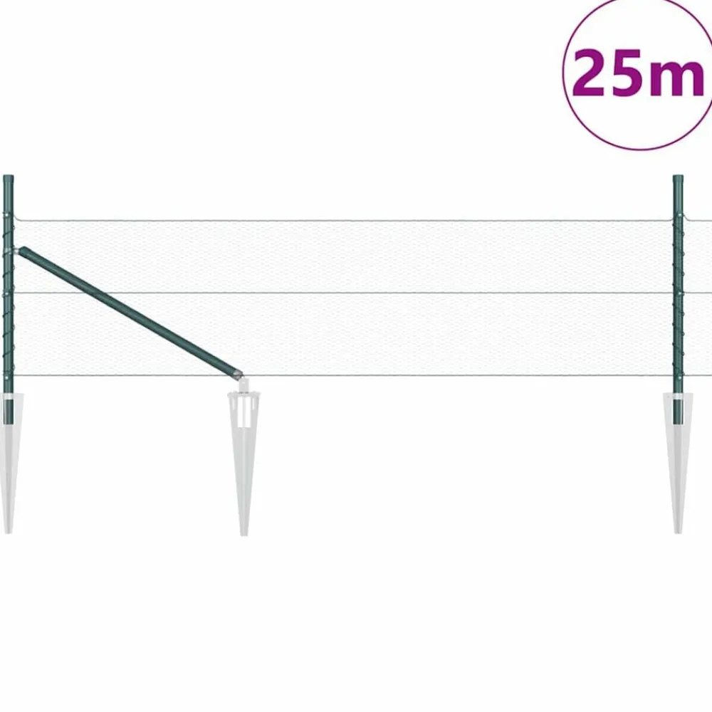 Clôtures & Barrières-vidaXL Poteau de clôture. Vert 25 x 0,5 m (maille de 13 mm) Acier Vert forêt