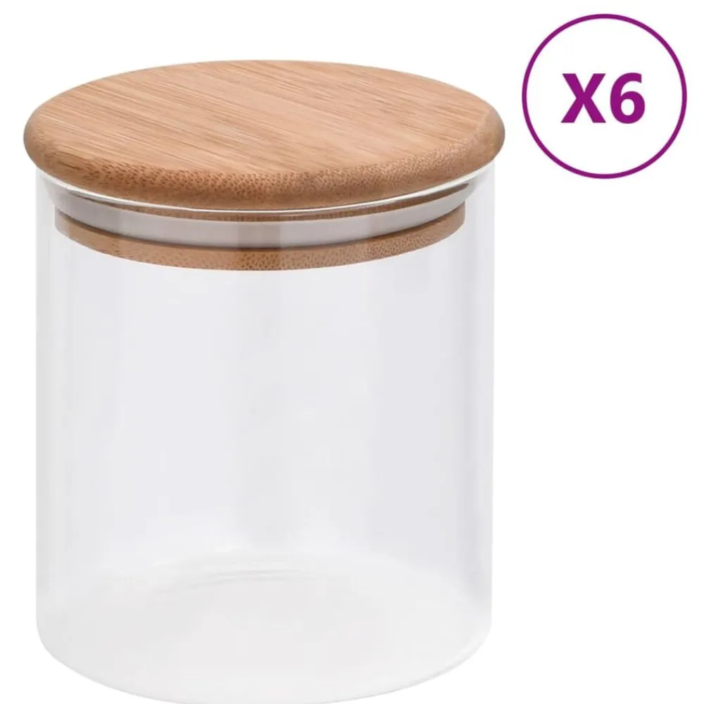 vidaXL Pots de conservation en verre couvercle en bambou 6 pcs 600 ml