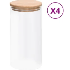vidaXL Pots de conservation en verre couvercle en bambou 4 pcs 1200 ml