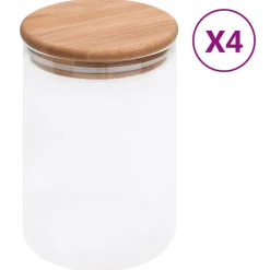 vidaXL Pots de conservation en verre couvercle en bambou 4 pcs 800 ml