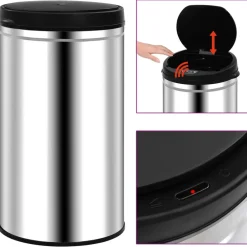 vidaXL Poubelle à capteur automatique 60 L Acier inoxydable