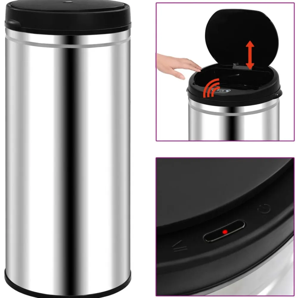 Produits Ménagers-vidaXL Poubelle à capteur automatique 80 L Acier inoxydable Argent