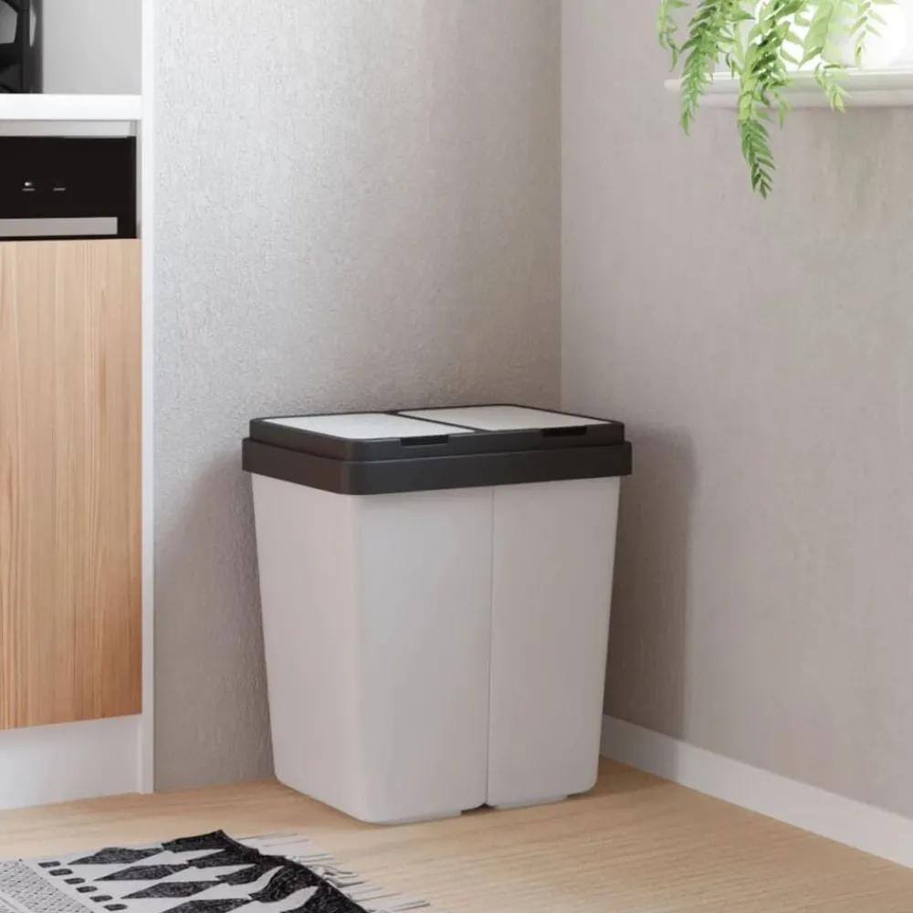 Produits Ménagers-vidaXL Poubelle double 2x25 L Blanc