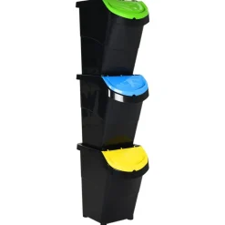Produits Ménagers-vidaXL Poubelles empilables avec couvercles 3 pcs PP 120 L Noir