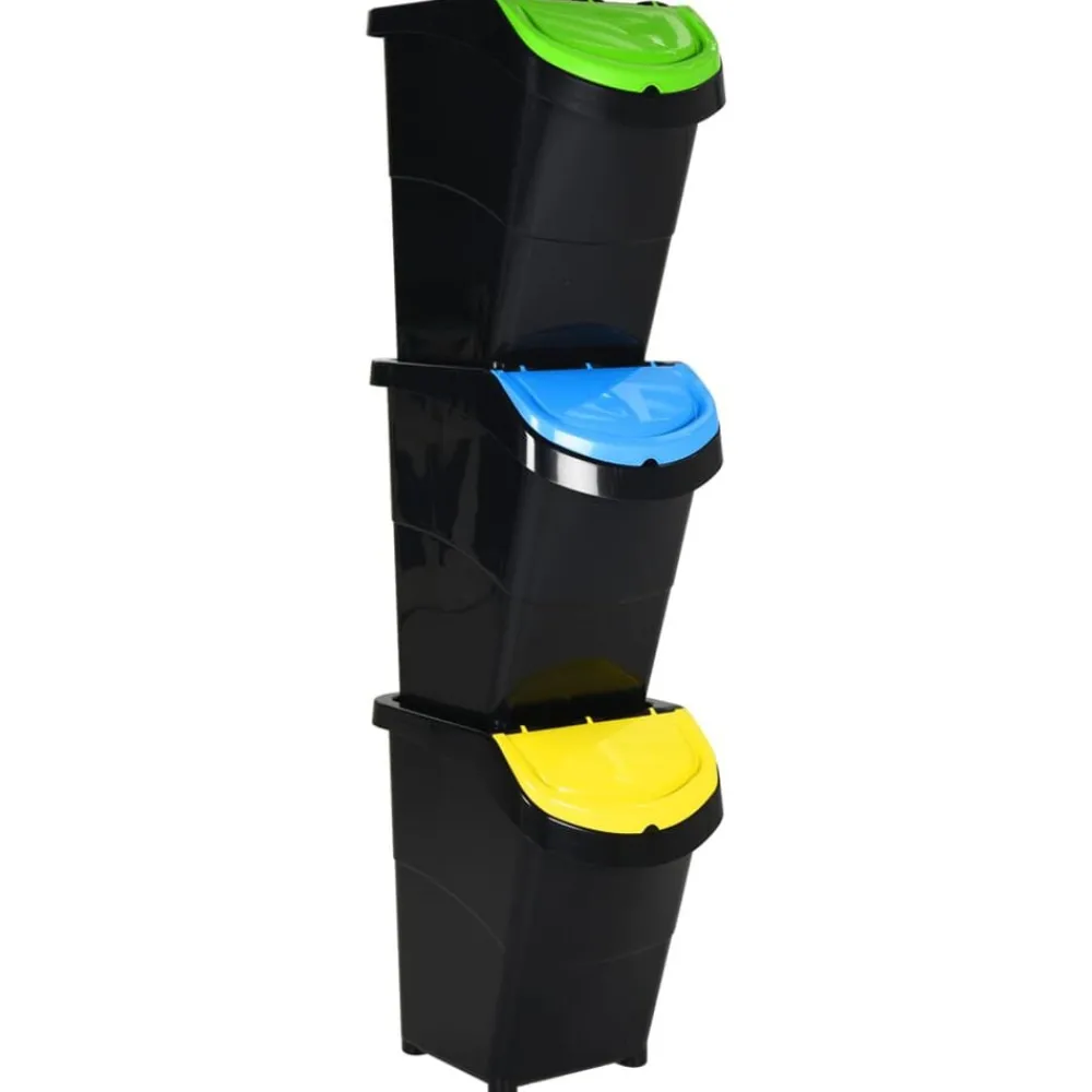 Produits Ménagers-vidaXL Poubelles empilables avec couvercles 3 pcs PP 120 L Noir