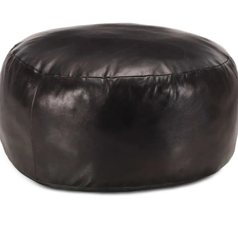 Poufs-vidaXL Pouf 60 x 30 cm Cuir véritable de chèvre Noir