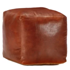 Poufs-vidaXL Pouf 40 x 40 x 40 cm Brun roux Cuir véritable de chèvre Marron p&acirc;le