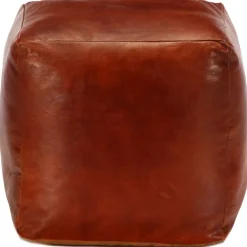 Poufs-vidaXL Pouf 40 x 40 x 40 cm Brun roux Cuir véritable de chèvre Marron p&acirc;le