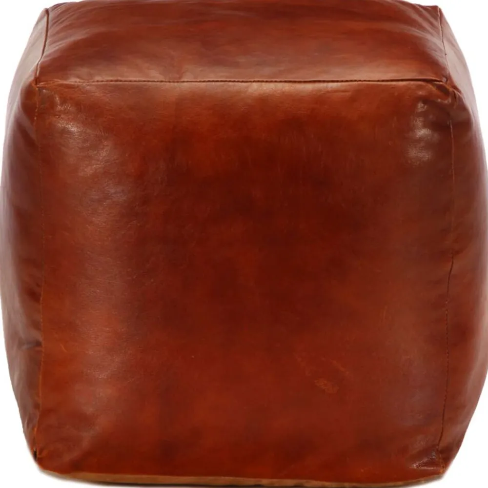 Poufs-vidaXL Pouf 40 x 40 x 40 cm Brun roux Cuir véritable de chèvre Marron pâle