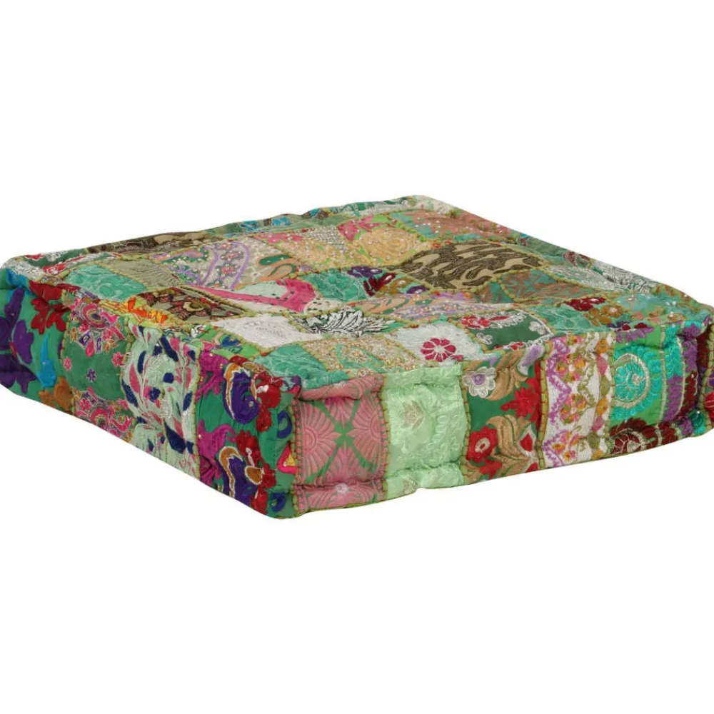 vidaXL Pouf carré en coton fait à la main 50 x 50 x 12 cm