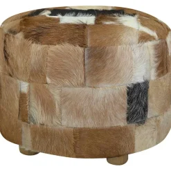 Poufs-vidaXL Pouf cuir de chèvre Rond 50 x 50 x 45 cm