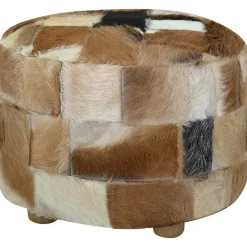 Poufs-vidaXL Pouf cuir de chèvre Rond 50 x 50 x 45 cm