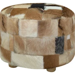 Poufs-vidaXL Pouf cuir de chèvre Rond 50 x 50 x 45 cm