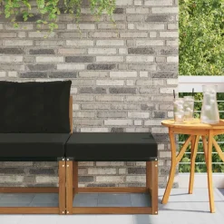 Mobilier De Jardin-vidaXL Pouf d'Extérieur Bois d'acacia massif et tissu Textilène Naturel et noir