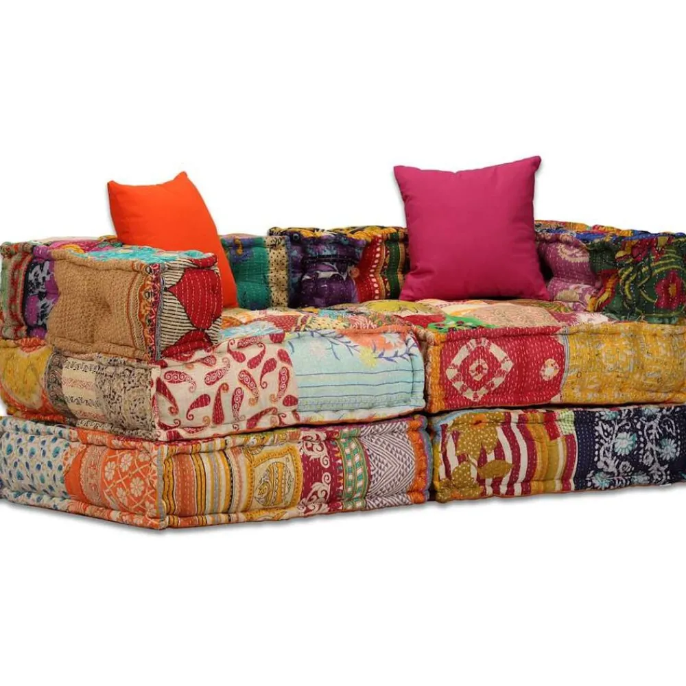 Décorations-vidaXL Pouf modulaire à 2 places Tissu Patchwork
