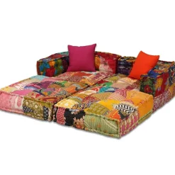Décorations-vidaXL Pouf modulaire à 2 places Tissu Patchwork