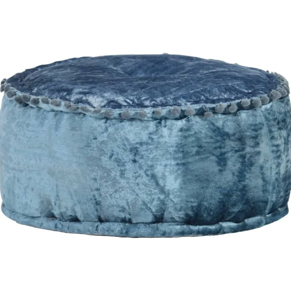 Poufs-vidaXL Pouf Rond Velours 40x20 cm Bleu