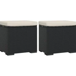 Poufs-vidaXL Poufs avec coussins lot de 2 40x30x40 cm résine tressée Noir