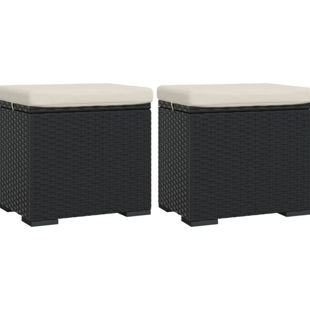 Poufs-vidaXL Poufs avec coussins lot de 2 40x30x40 cm résine tressée Noir