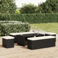 Poufs-vidaXL Poufs avec coussins lot de 2 40x30x40 cm résine tressée Noir