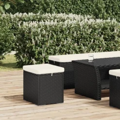 Poufs-vidaXL Poufs avec coussins lot de 2 40x30x40 cm résine tressée Noir