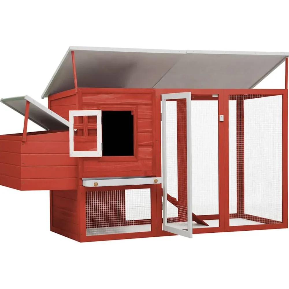 Articles Pour Animaux De Compagnie-vidaXL Poulailler d'extérieur avec 1 nichoir Bois Rouge