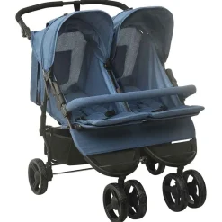 Transport De Bébés-vidaXL Poussette à deux places Acier Bleu marine