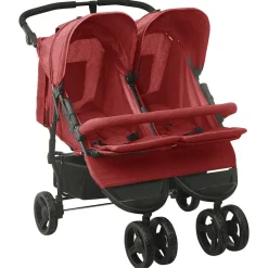 Transport De Bébés-vidaXL Poussette à deux places Acier Rouge