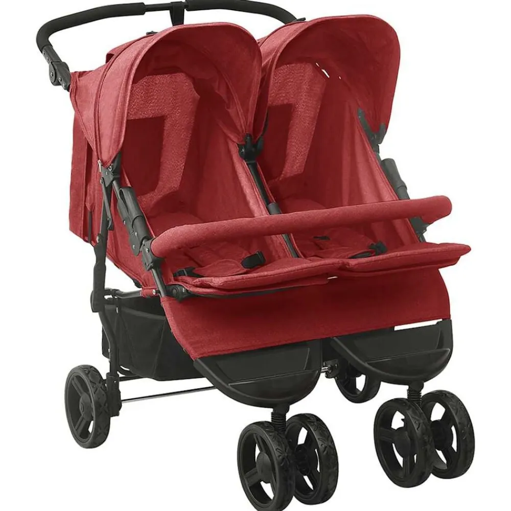 Transport De Bébés-vidaXL Poussette à deux places Acier Rouge