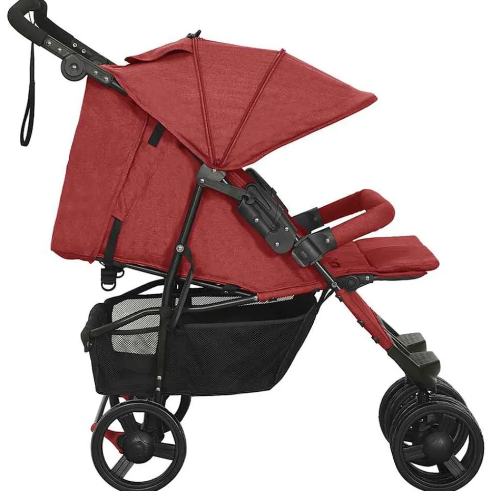 Transport De Bébés-vidaXL Poussette à deux places Acier Rouge