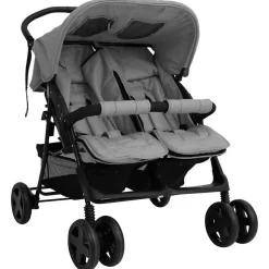 Transport De Bébés-vidaXL Poussette à deux places Acier Gris clair