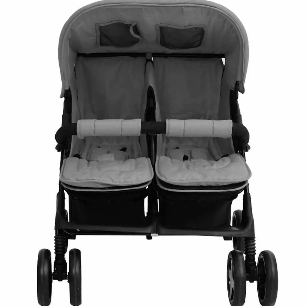 Transport De Bébés-vidaXL Poussette à deux places Acier Gris clair