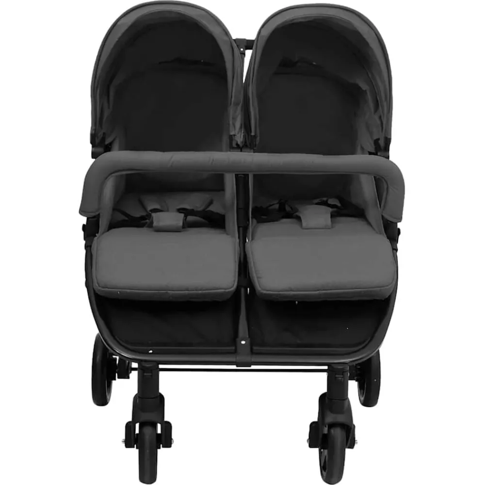 Transport De Bébés-vidaXL Poussette à deux places et noir Acier Gris foncé