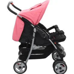 Transport De Bébés-vidaXL Poussette à deux places et noir Acier Rose