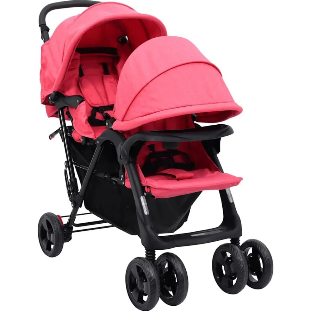 Transport De Bébés-vidaXL Poussette à deux places Acier Rouge