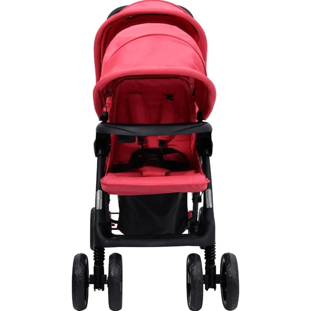 Transport De Bébés-vidaXL Poussette à deux places Acier Rouge