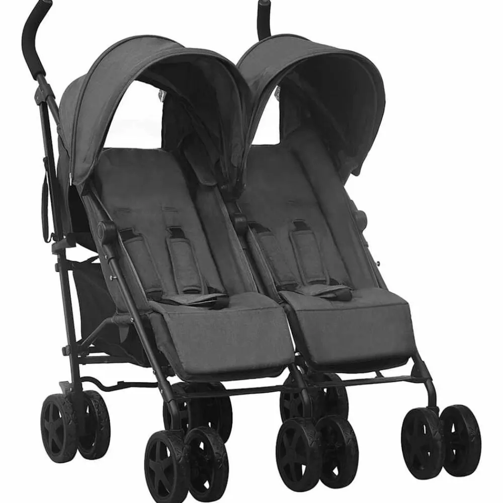 Transport De Bébés-vidaXL Poussette à deux places Acier Anthracite