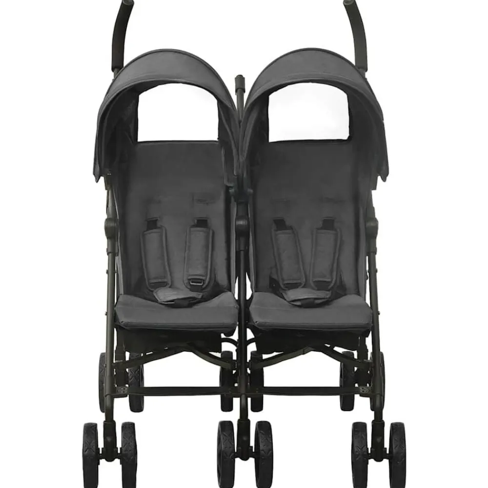 Transport De Bébés-vidaXL Poussette à deux places Acier Anthracite