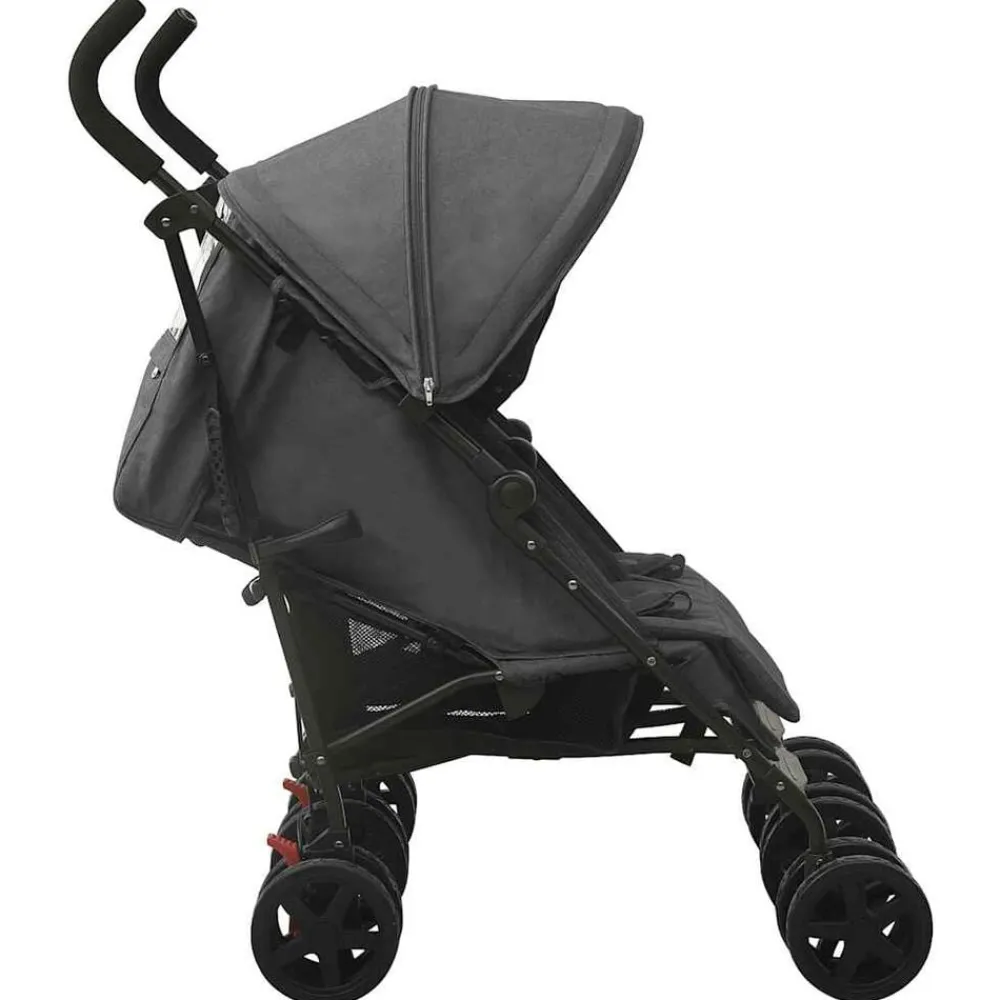 Transport De Bébés-vidaXL Poussette à deux places Acier Anthracite