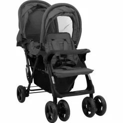 Transport De Bébés-vidaXL Poussette à deux places Acier Gris foncé