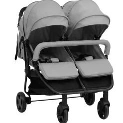 Transport De Bébés-vidaXL Poussette à deux places et noir Acier Gris clair