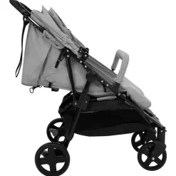Transport De Bébés-vidaXL Poussette à deux places et noir Acier Gris clair