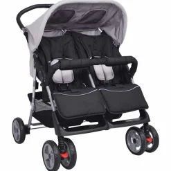 Transport De Bébés-vidaXL Poussette à deux places Acier et noir Gris