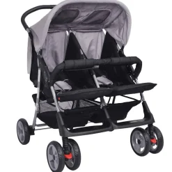 Transport De Bébés-vidaXL Poussette à deux places Acier et noir Gris